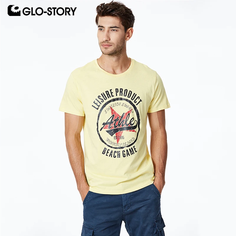 GLO-STORY Новое поступление мужские летние футболки с принтом Leeter Star футболка