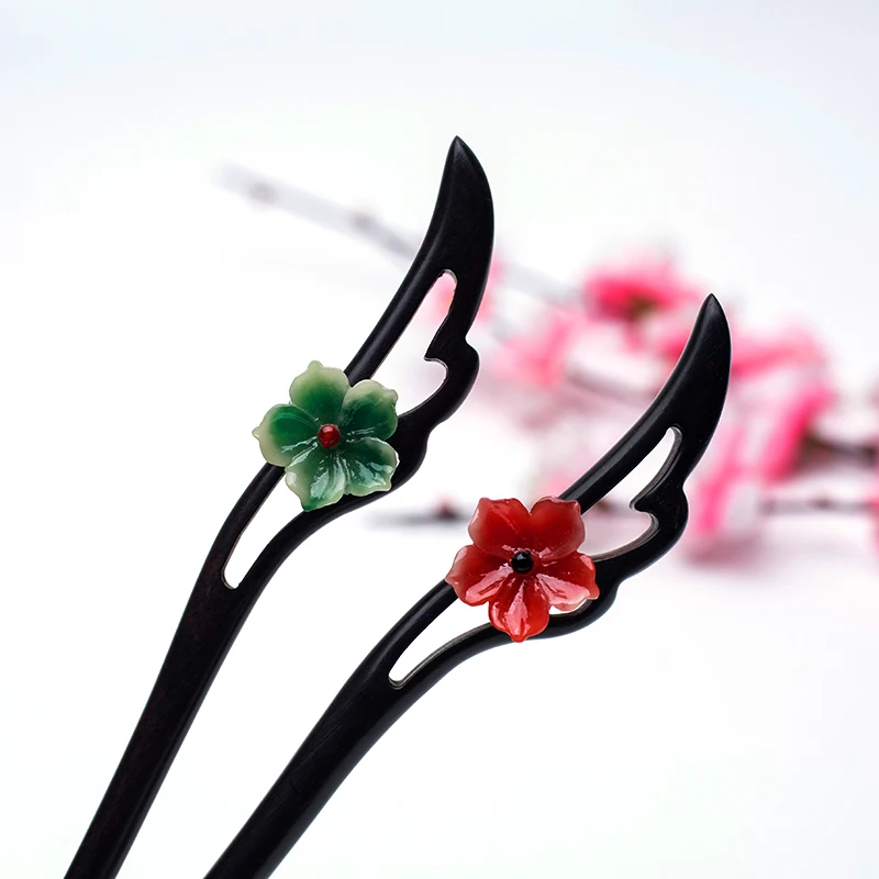 Высокое качество китайской стороны-резные сандалового дерева натуральный камень волос stick с натуральным ароматом ручной работы винтажные Для женщин украшения подарок