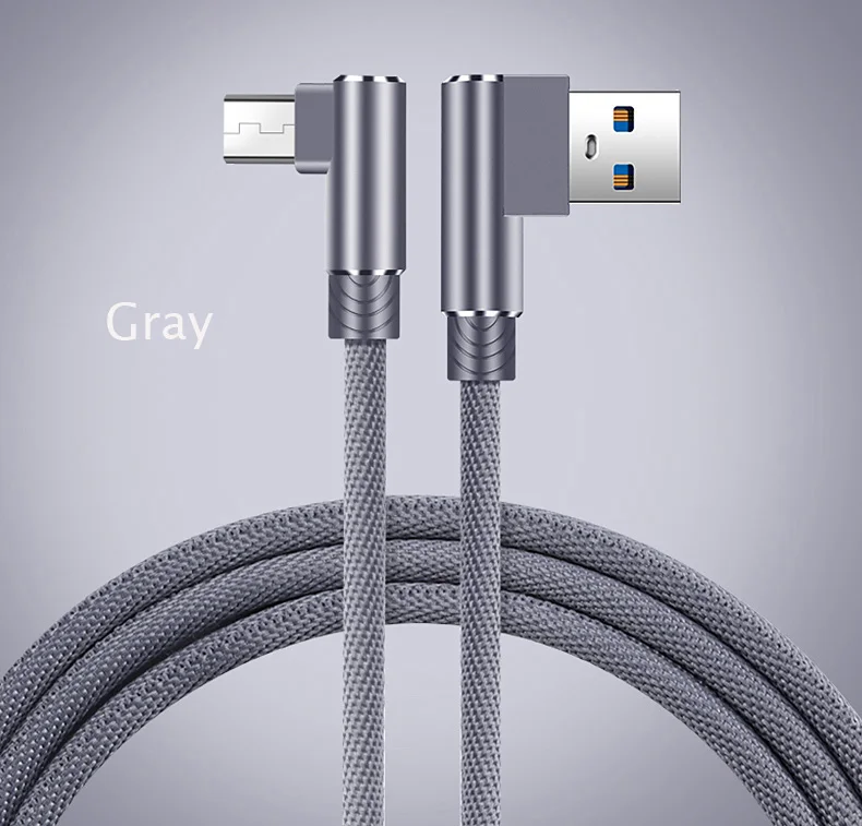 Suntaiho Micro USB кабель 90 градусов для Xiaomi redmi 4X зарядный кабель для samsung s7edge s6 для huawei для Mei zu USB кабели - Цвет: Gray
