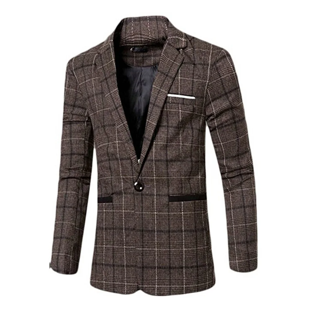 Gresanhevic новый Мужская мода в клетку с длинными рукавами Slim Fit одной One Button Blazer