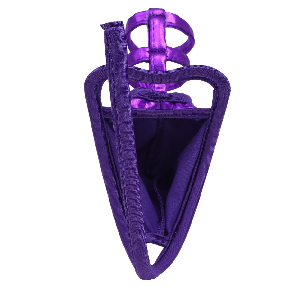 Purple Купальный костюм для мужчин, гей, нижнее белье для мужчин, c-стринги, бикини, трусы, нижнее белье-шорты, лакированная кожа, с вырезами, нижнее белье, мужские трусы - Цвет: Purple