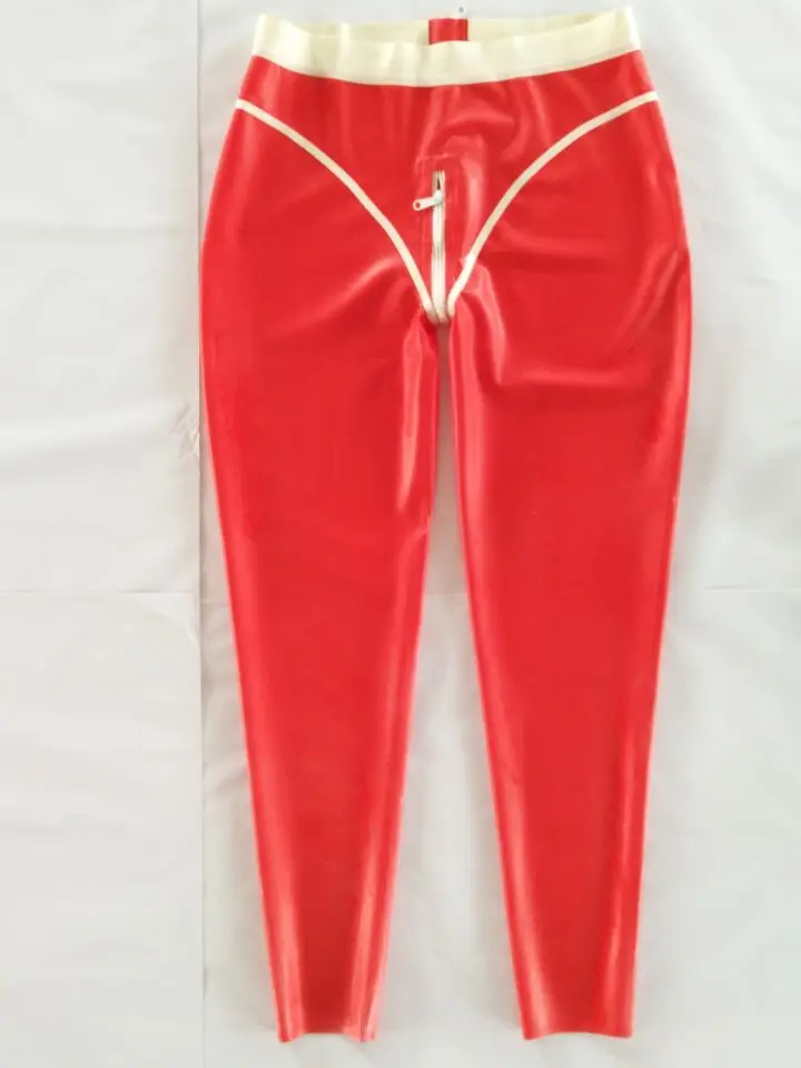 

Брюки из чистого латекса, белые и красные брюки на молнии, размер XXS-XXL