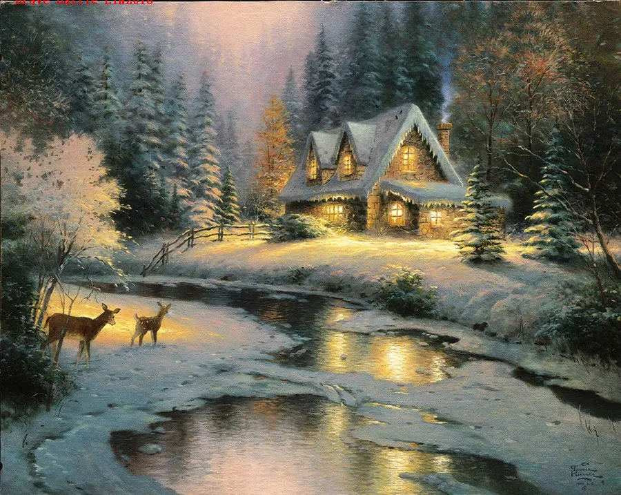 Томас Кинкейд Deer крик коттедж холст для живописи принт Гостиная домашний декор