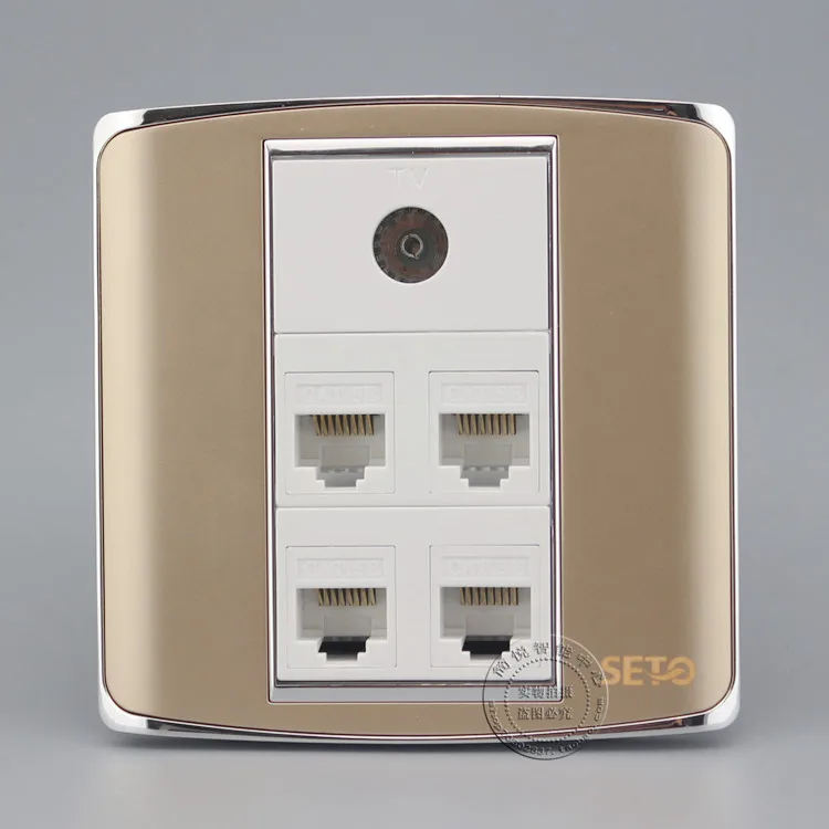 Четырехпортовая сетевая Ethernet панель Cat5e для розетки LAN и TV цвета