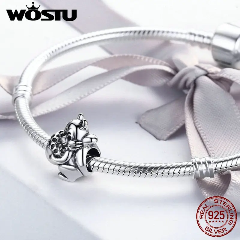 WOSTU 925 стерлингового серебра Симпатичные белки животных Бусины Подходят