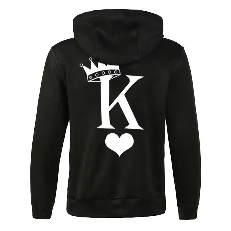 Queen KING с принтом, с капюшоном, с длинным рукавом, для пары, топ, модный, стиль, повседневная женская футболка, с буквенным принтом, король, королева, с длинным рукавом, рубашка для женщин