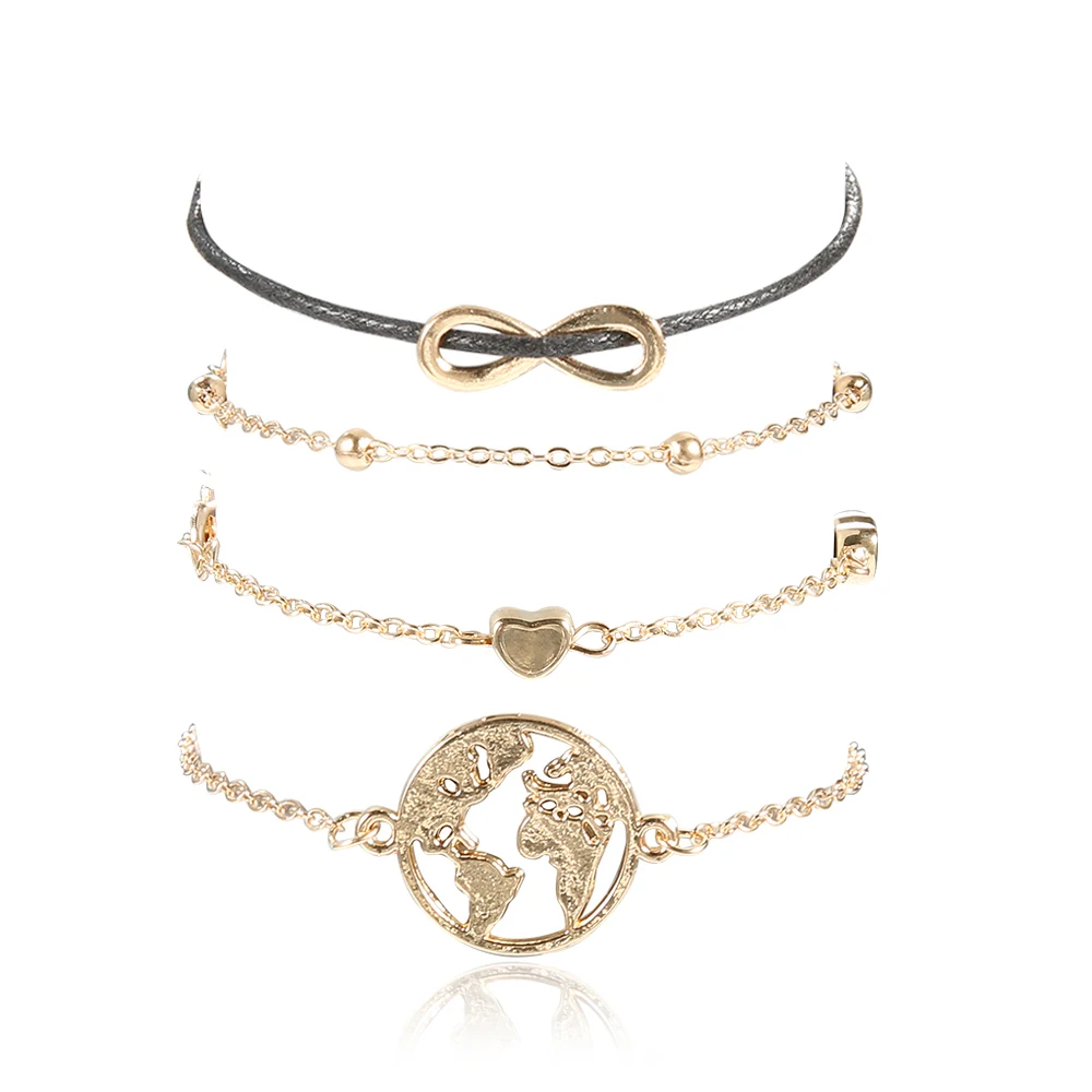 

Vintage Heart Hollow Earth Map Infinite Charm Leather Bracelets for Women Boho Bangle Bracelet Jewelry Wholesale Drop Shipping