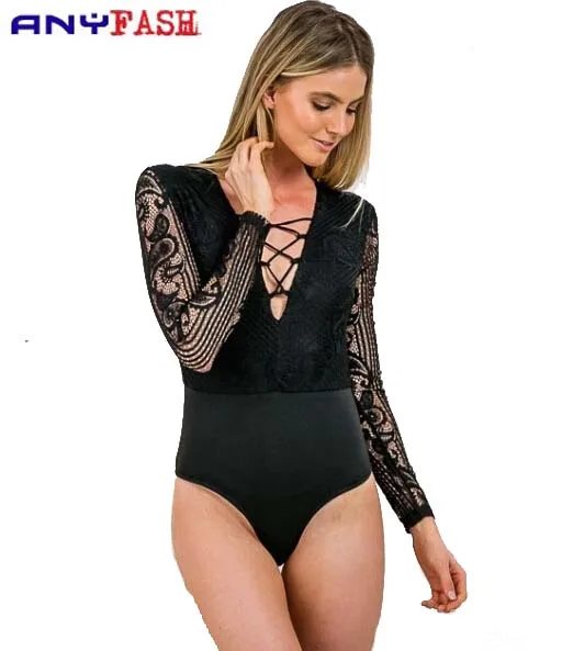 2016 Новое Прибытие Кружева Вырез Боди Сексуальные Женщины Черный Выдалбливают