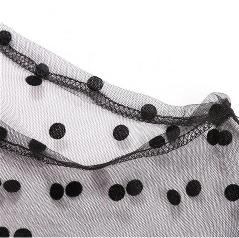 

Hot sexy Mesh Blouses New 2018 Summer Womens clothes Long sleeve slim Polka dot print sexy transparent cheap thin Clubwear Tops