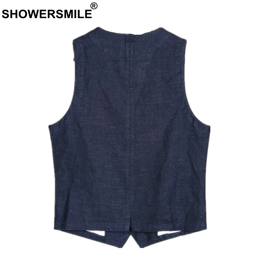 SHOWERSMILE, мужской летний жилет, темно-синий льняной жилет размера плюс, жилет из хлопка и льна, тонкий повседневный мужской жилет без рукавов