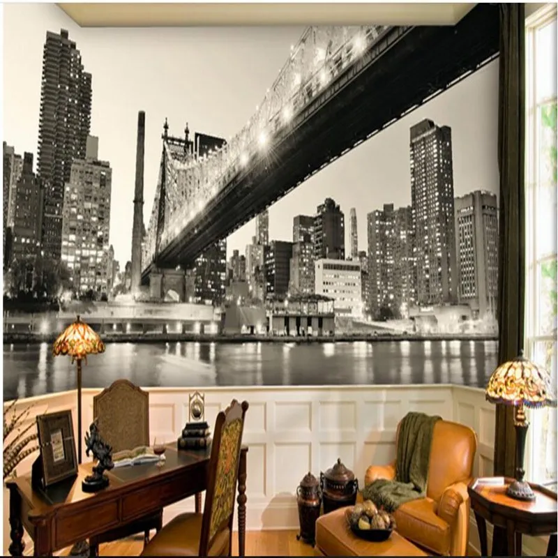 Обои beibehang для спальни Ностальгический Американский Манхэттен мост черно белый