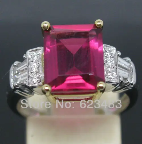 

Solid 14K White Gold Natural Pink Tourmaline Engagement Diamonds Wedding Ring