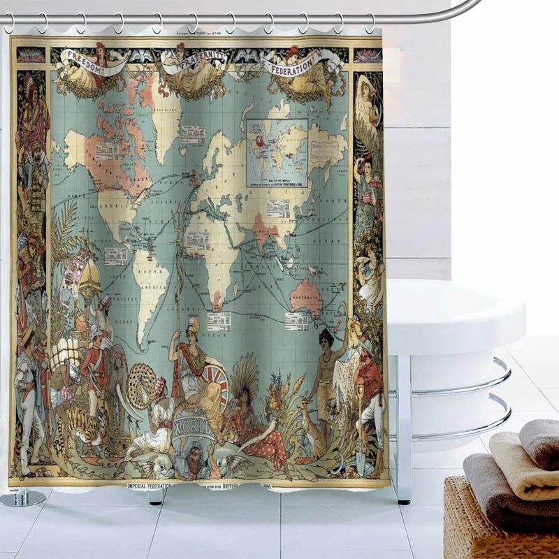 World Map Custom Shower Curtain 3D Waterproof Polyester Fabric Bath High Defintion Printing 12 Hooks For The Bathroom | Дом и сад