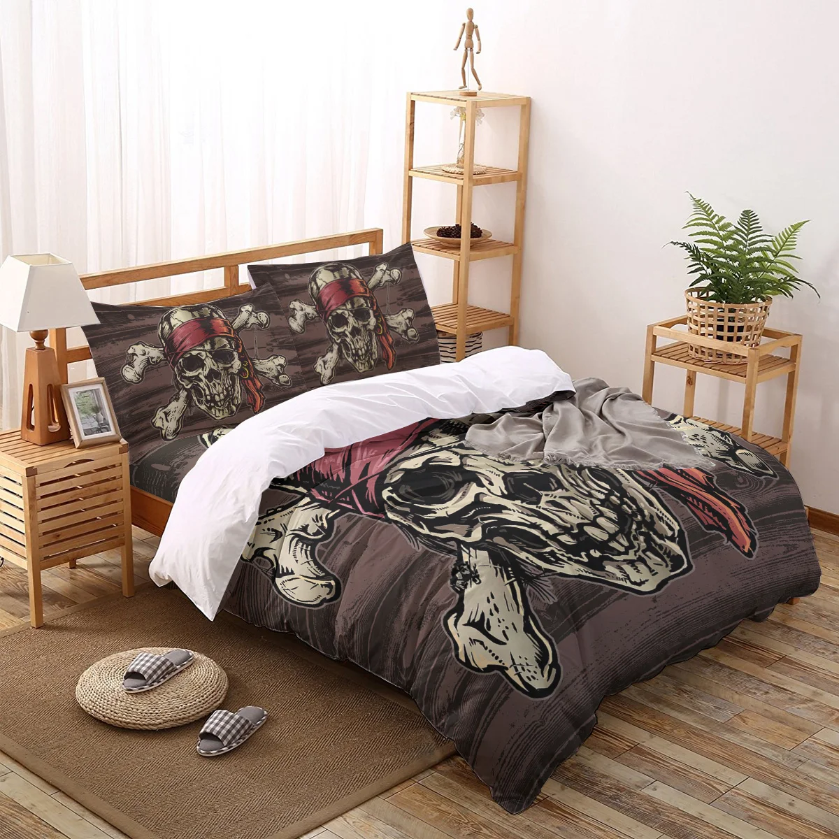 Pirate Skull Pattern Abraham Birthday 3 Piece Bedding Sets Quilt Cover 4 Pcs Polyester Fabric | Дом и сад
