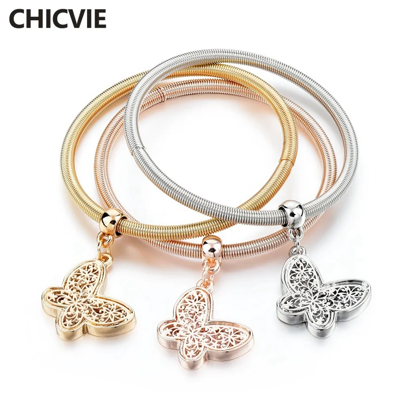 

CHICVIE 3 PCS/Set Gold Hollow Butterfly Charm Bracelets & Bangles For Women Crystal Bijoux Friendship Bracelet Femme SBR170037