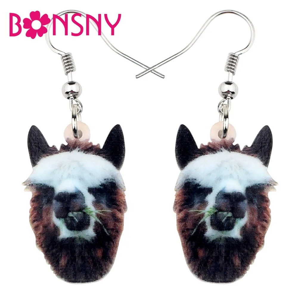 

Bonsny Acrylic Fashion Alpaca Llama Earrings Drop Dangle Unique Design American Animal Jewelry For Women Girls Gift Accessories