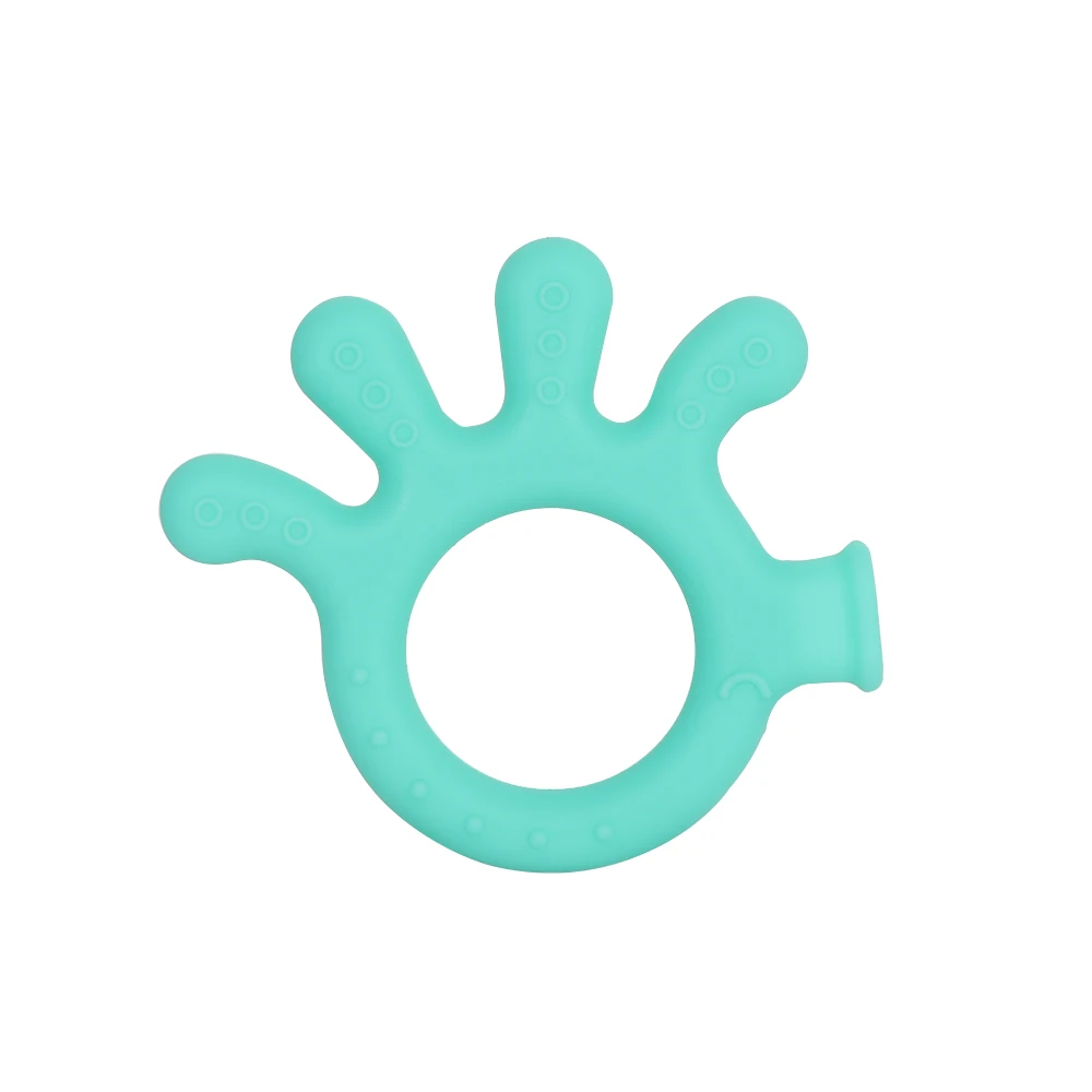 cyan Новые детские трофеи мультфильм Силиконовая накладка на ладони Прорезыватель лягушка жевательные игрушки, не содержащие БИСФЕНОЛ-натуральный органический лак, на основе Холодильная камера набор для прорезывания зубов - Цвет: cyan