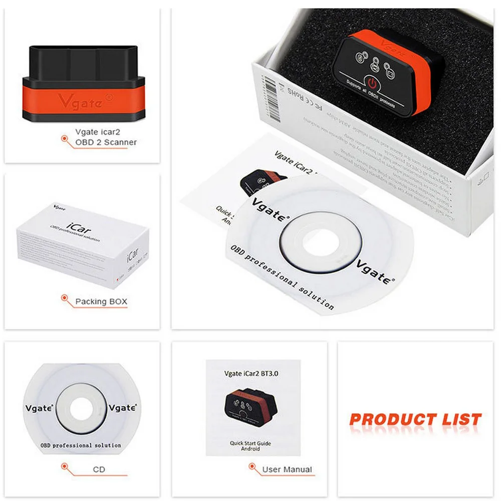 Диагностический прибор Vgate icar2 Bluetooth сканер для диагностики ошибок двигателя