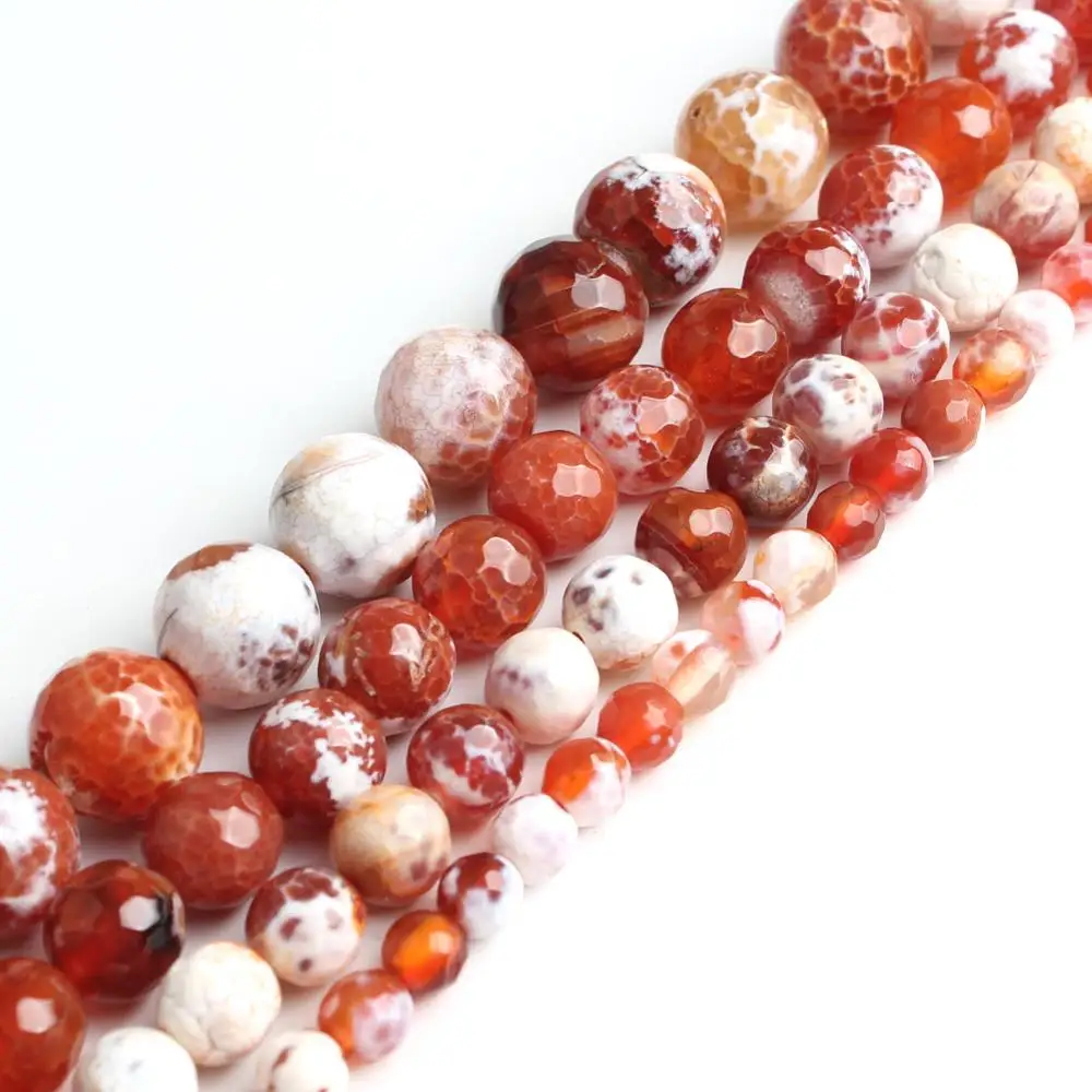 Wholesale Faceted Orange Fire Agates Round Loose Bead 15inch Natural Stone Beads for Jewelry Making Pick Size 6/8/10/12mm |