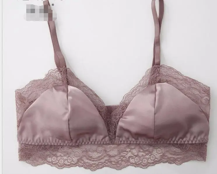 purple 1 шт шелк подкладка Сексуальный Треугольник тонкий тип кружева отделка беспроводной Бюстгальтер Bralette SG404 - Цвет: purple