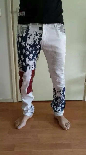 Джинсы с рисунком американского флага брендовые джинсы мужские прямые