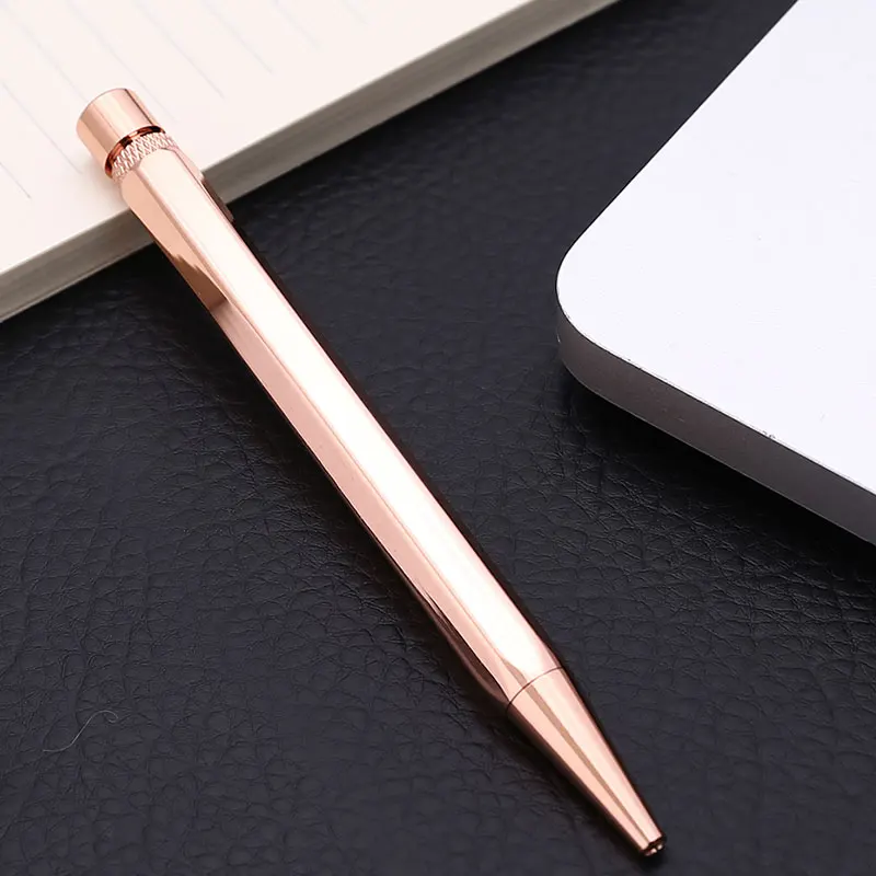 Rose gold Новая Винтажная латунная ручка высокого качества, деловая офисная металлическая шариковая ручка для Конференции, поворотная ручка для школьников, канцелярские принадлежности - Цвет: Rose gold