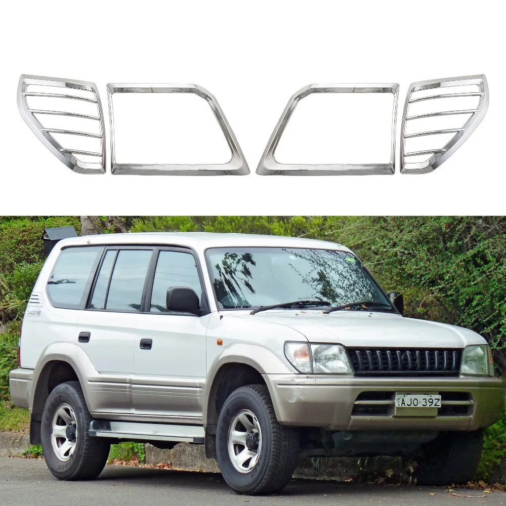 Для Toyota Land Cruiser Prado J90 1996-2002, 4 шт., головной светильник, крышка для лампы, защитная рамка, наклейка, аксессуары для стайлинга автомобилей