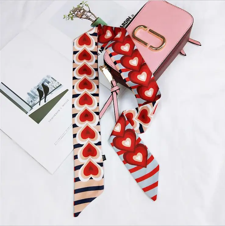 11 Love Heart Chain Дизайн печать 26 букв тренд Riband сумка ручка шарф Маленькая лента для волос бандеус чокер украшение для девочки головной платок - Цвет: 11 Love Heart Chain