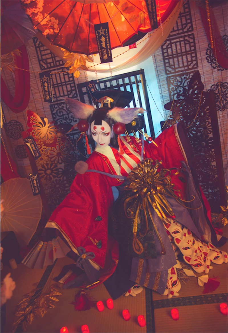 Маэ тамамо Onmyoji Косплей Костюм Платье Великолепный костюм кимоно полный комплект