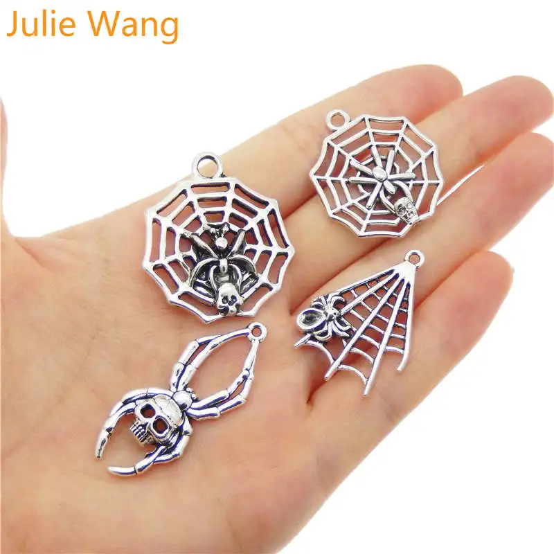Julie Wang 8 шт. сплав Хэллоуин паук и сетка амулеты антикварный цвет ювелирное