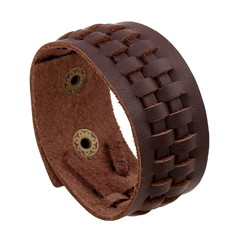 BANMAR Punk Braided Black &amp Brown Genuine Leather Bracelet With Alloy Buckle Adjustable Fashion Women Men Bracelets Jewelry | Украшения