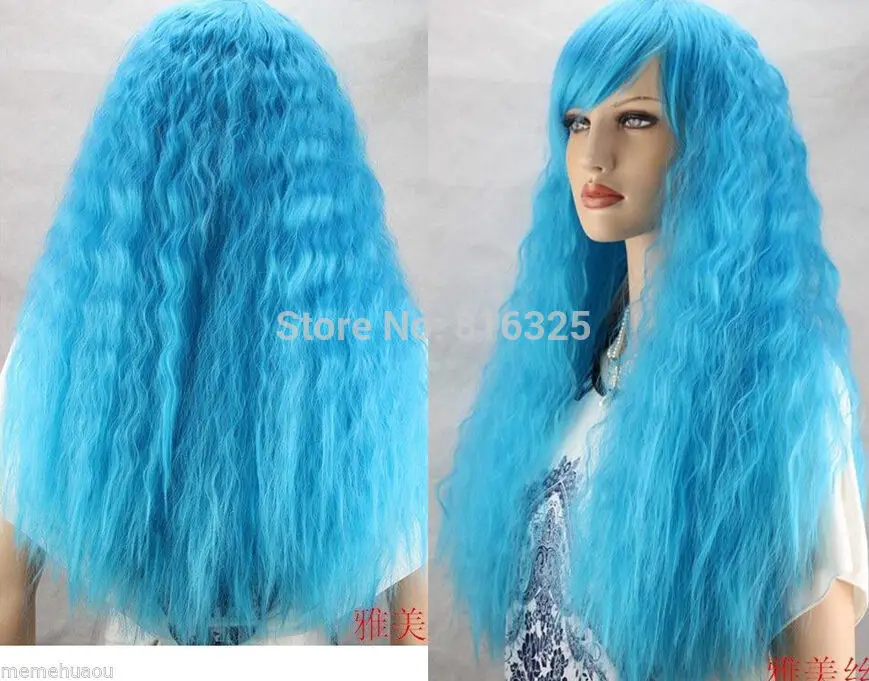 БЕСПЛАТНО P &amp P&gt&gt&gt cos голубой длинные вьющиеся косплей полный парик|full wig|wig wigwig