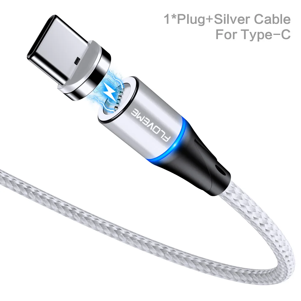 Silver For Type C FLOVEME 3A Магнитный Micro USB кабель для iPhone XR 7 type-c зарядный шнур для передачи данных Быстрая Зарядка адаптер usb type C кабели для мобильных телефонов - Цвет: Silver For Type C