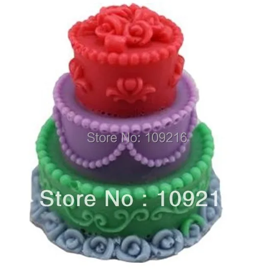 wholesale!!!3D Three Layer Cake (R0779) Silicone Handmade Candle Mold Crafts DIY Mold