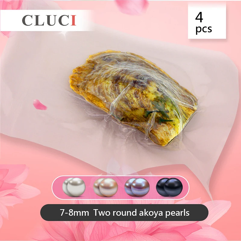 

CLUCI 4pcs 7-8mm Akoya Pearl in Oysters Quality Round Twins Bead for Women Natural Colors Cultured Akoya Pearl Oysters WP049SB