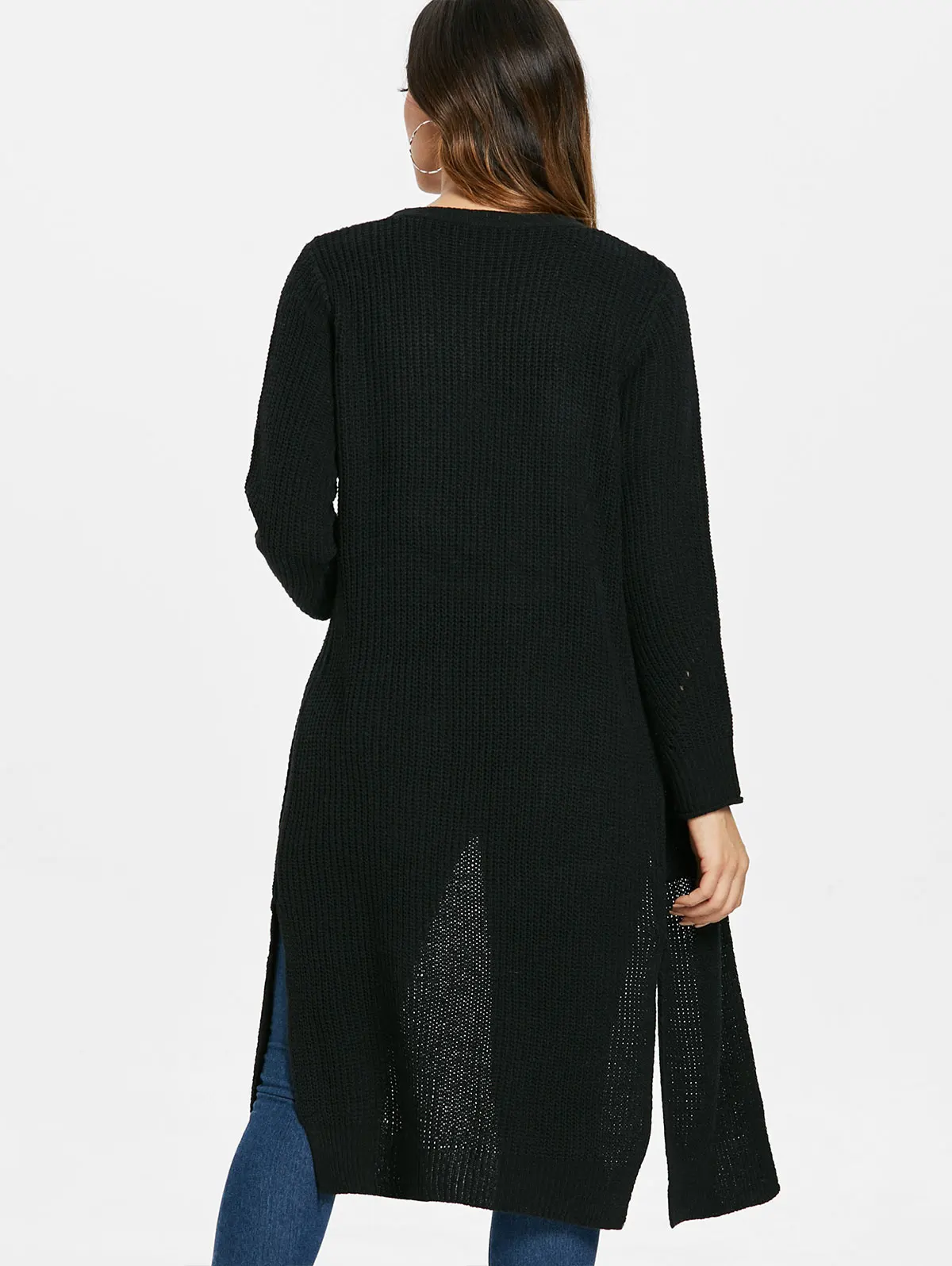 VESTLINDA Long Cardigan Side Slit Duster Knit Sweater Women Clothing Sleeves Female Cardigans 2018 Autumn |