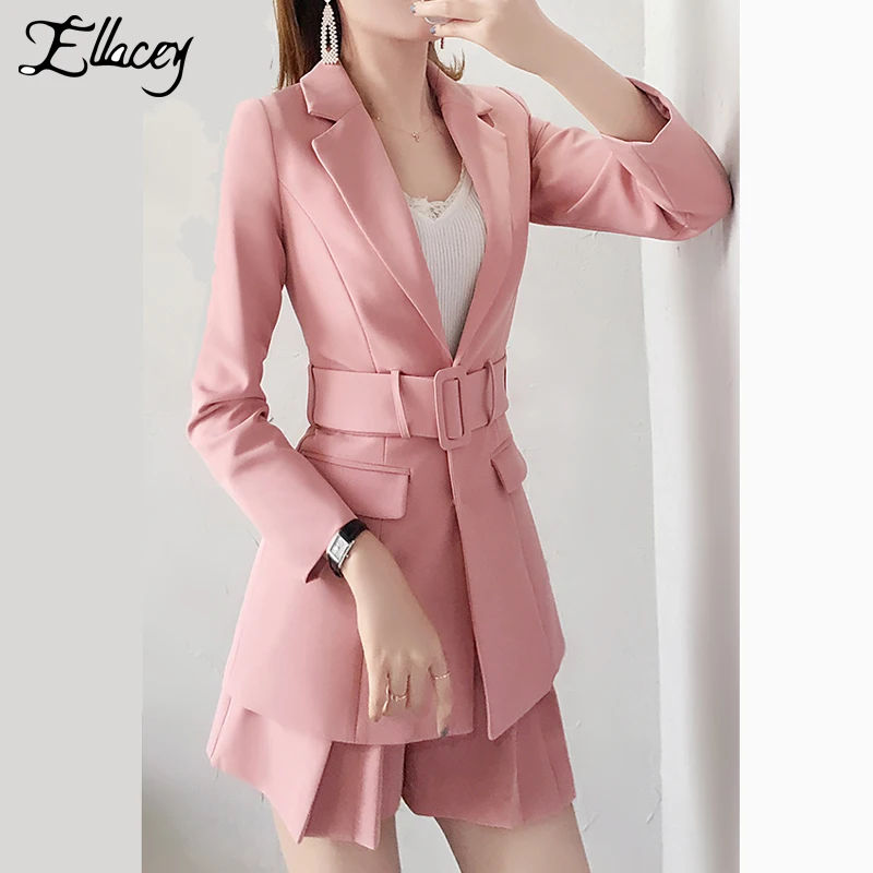 Ellacey/Классический женский костюм с шортами розовый блейзер и курткой Женский