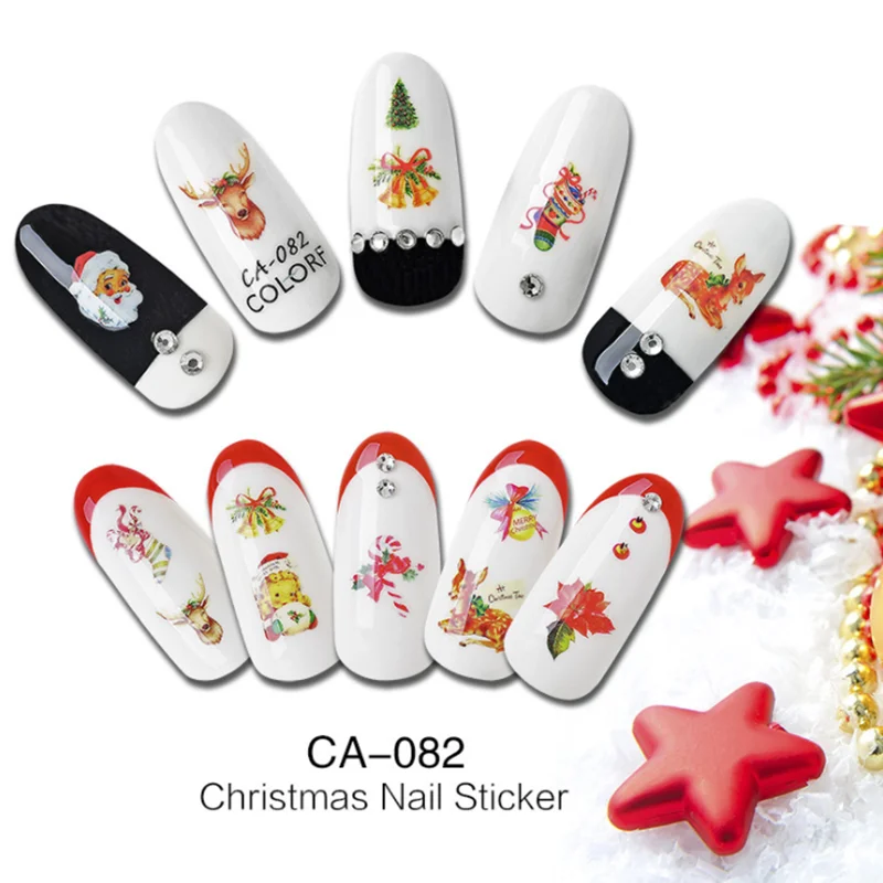 1 лист DIY Рождество Nail Art Наклейки Санта Клаус Снеговик Олень ползунок полное