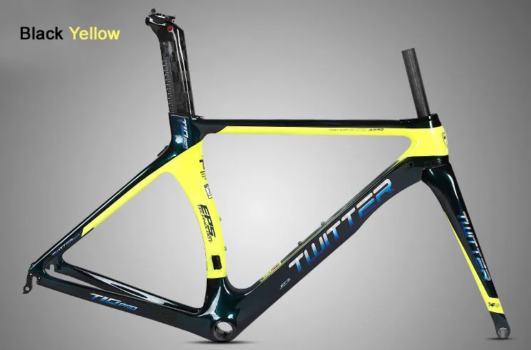 Black Yellow Твиттер T10pro обесцвечивающая 700c карбоновая рама для дорожного велосипеда Ультралегкая 18 К карбоновая рама для дорожного велосипеда Карбоновая вилка подседельный штырь для гонок и велоспорта - Цвет: Black Yellow
