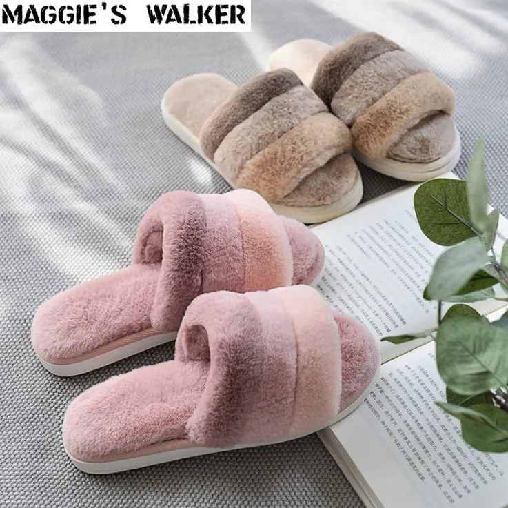 Maggie's Walker Women Fashion Faux Hair Slippers Candy-Colored Flat-heeled Plush Winter and Autumn Size 37~44 | Обувь