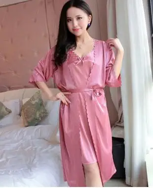 Style1 2 шт./компл. Женское ночное белье шелк льда атласные ночные рубашки для Женский пеньюар сексуальное ночное платье Ночная рубашка B-5393 - Цвет: Style1