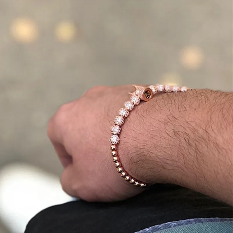 Rose Crown Циркон хип хоп золотые браслеты мужские ювелирные изделия кубический микро проложить CZ Шарм Плетеный плетение Pulseira Bileklik Erkek Рождество - Окраска металла: Rose Crown