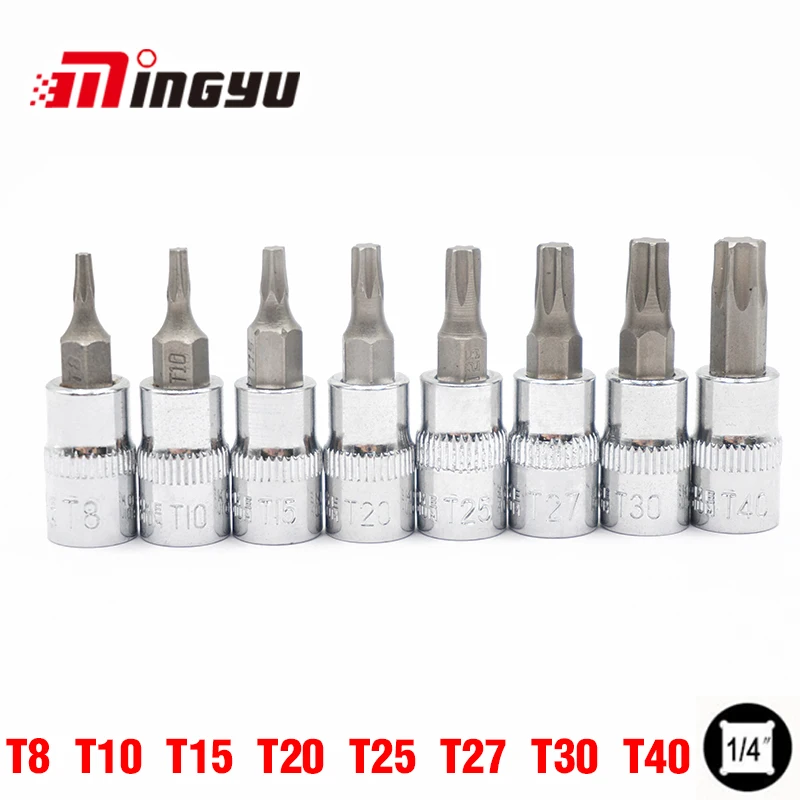 8Pcs 1/4" Bit Socket T8 T10 T15 T20 T25 T27 T30 T40 Hex Torx Screwdriver Bits Tools Set Kit 38MM