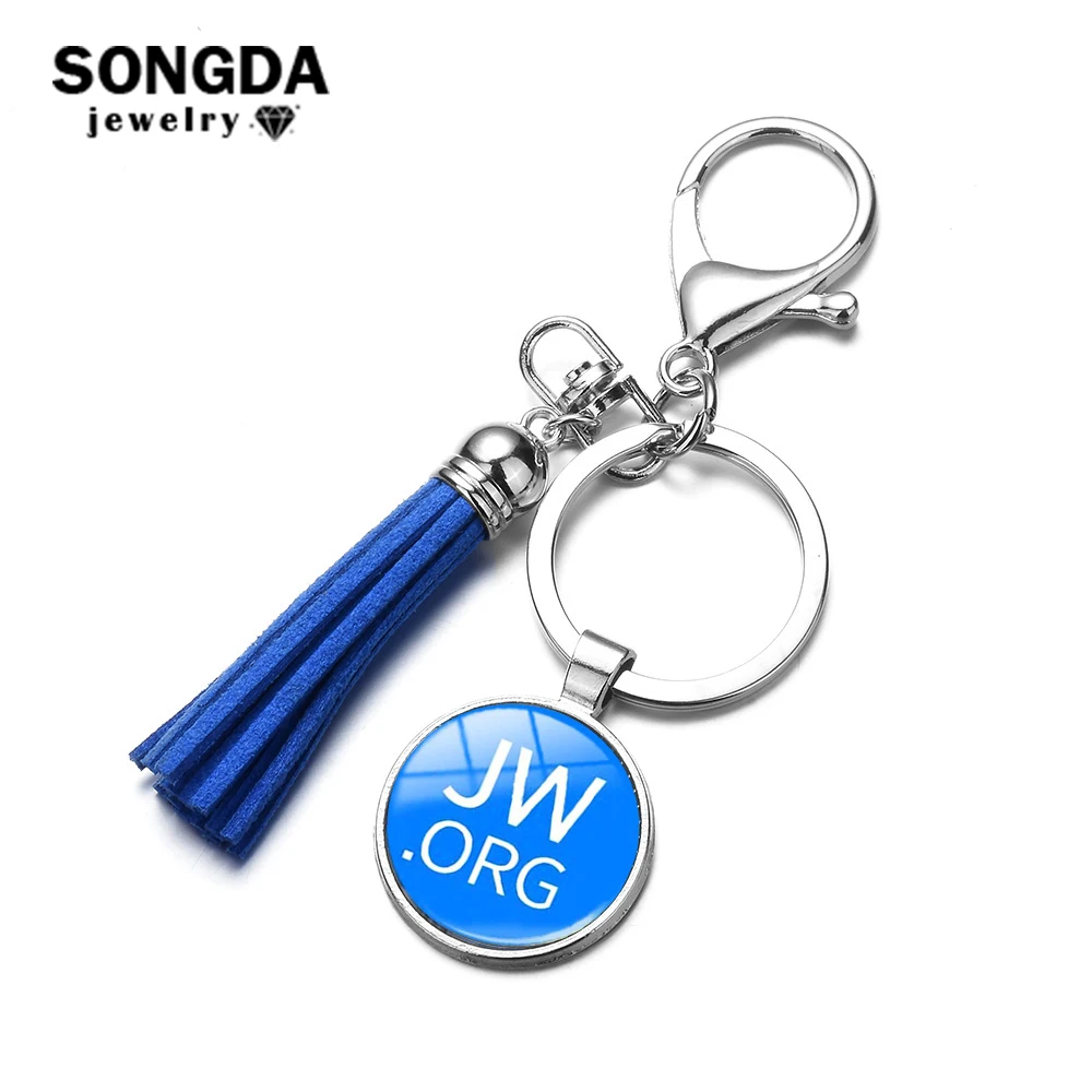 

SONGDA Classic Blue JW.ORG PU Leather Tassel Keychain Jehovah's Witnesses Car Key Chain Handbag Purse Bag Charm Gift for Members