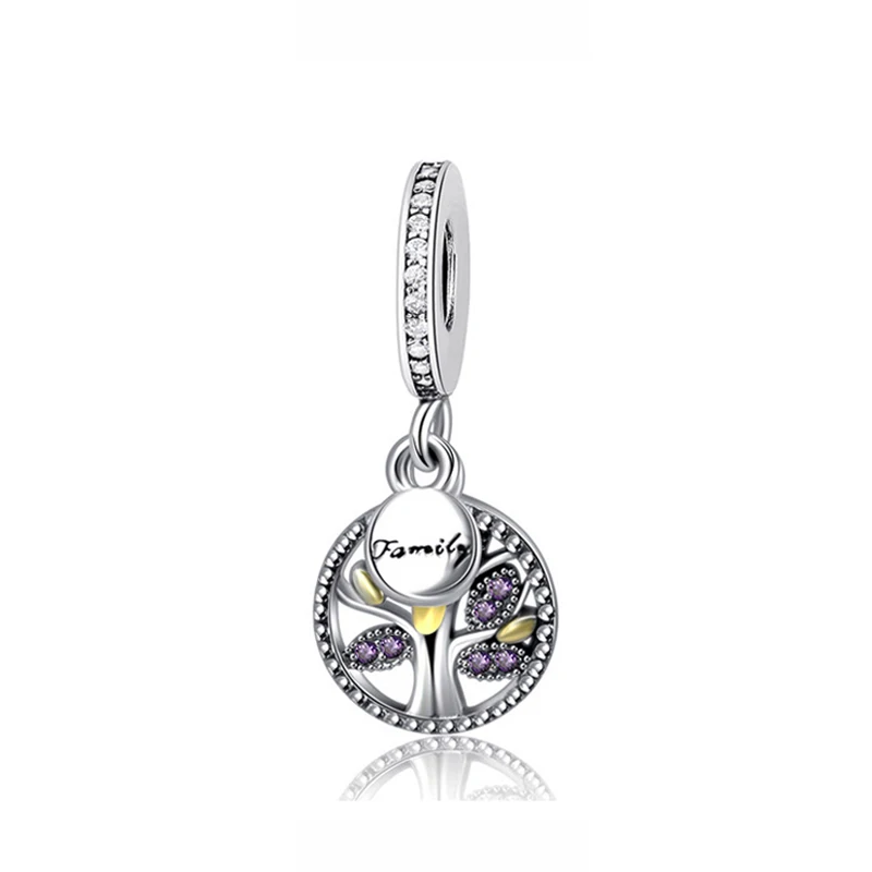 Purple Gold Оригинальные 925 пробы Серебряные Подвески из бисера, подвеска в виде семейного Heritage, подвески Древо жизни, подходят для браслетов Pandora, Женские Ювелирные изделия DIY - Цвет: Purple Gold
