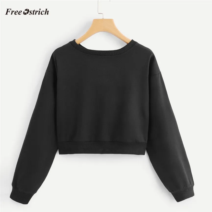 Free Ostrich Winter Women Sweatshirt Short Knotted Pullovers Full Sleeve O-Neck Loose Sweatshirt Jumper Sweats Warm Tops de18
