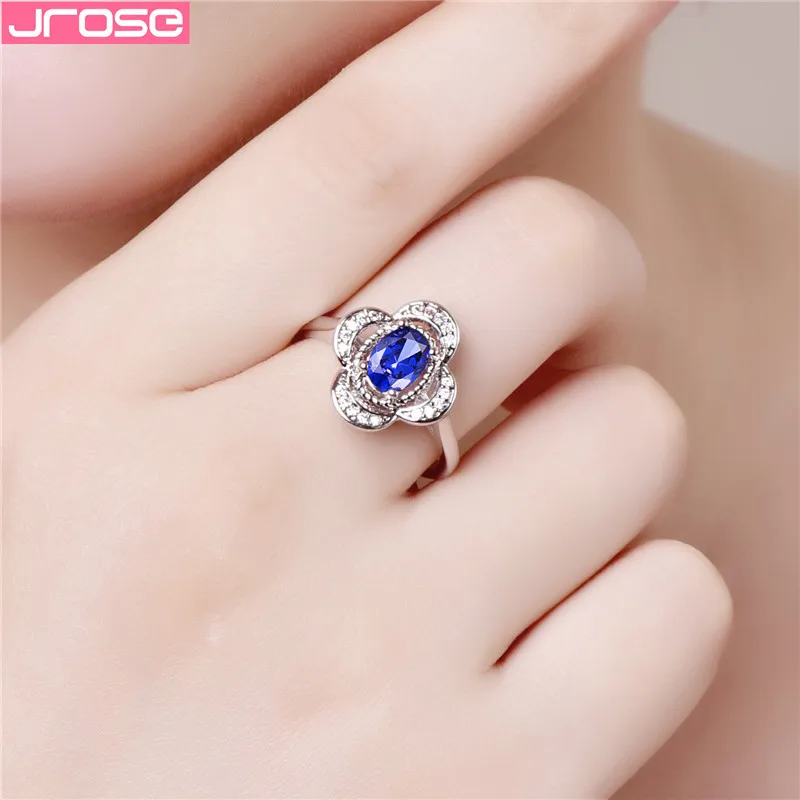 JROSE Blue Cubic Zircon White Crystal Rings For Women Charms Flower Jewelry Exquisite Bijoux Fashion bague femme argent 925 | Украшения и