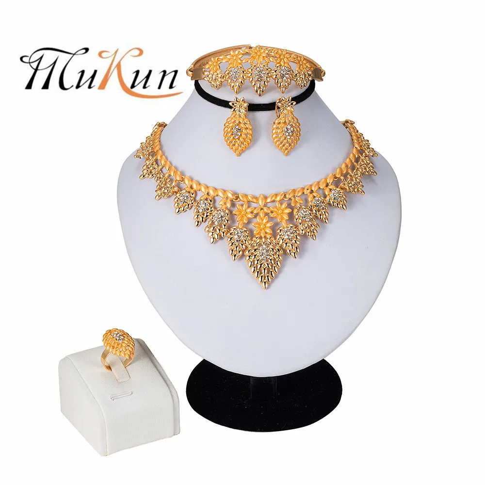 

MUKUN 2019Bridal Gift Nigerian Wedding Brand Jewelry set Dubai Gold Jewelry Sets for Women African Big Flowers Necklace Earrings