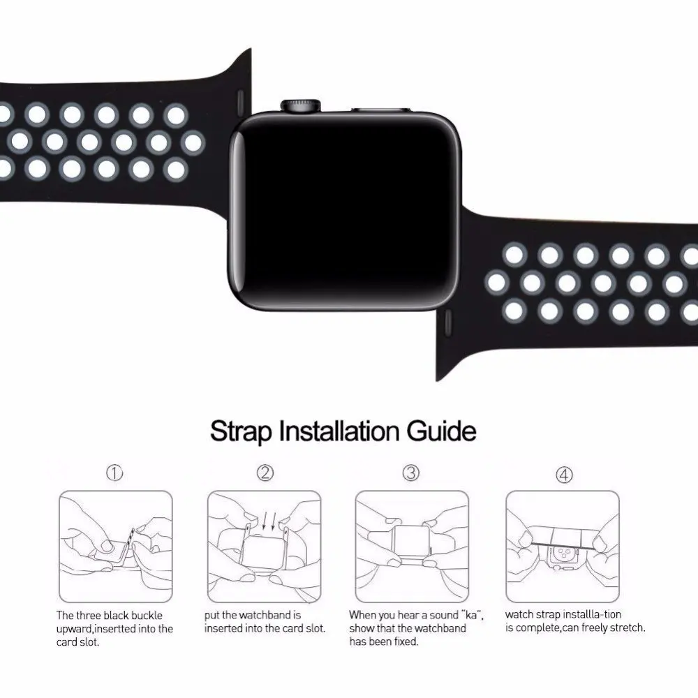 Спорт Силиконовый ремешок для Apple Watch группа 42 38 мм браслет на запястье часы iwatch Nike