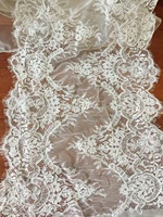3 yards top quality french alencon lace fabric cord floral embroidery scalloped trim for wedding veils shrug 40 cm wide